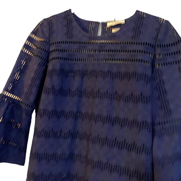 ba&sh Blouse Size Small Navy Blue Bell 3/4 Sleeve Women's Gianna Lace Eyelet - Picture 4 of 8